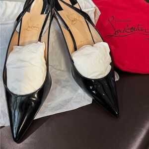 Christian Louboutin Kate Sling 55 Black Patent Leather kitten Heels